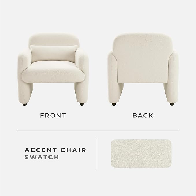 Lexicon Modern Accent Single Sofa Chair with Square Armrest Boucle Fabric Upholstered Comfy Reading Chair with Lumbar Pillow for Bedroom/Living Room/Office Beige