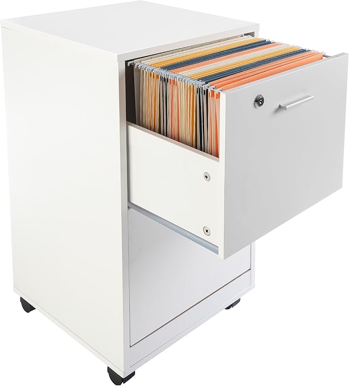 Lavish Home File Cabinet - 2-Drawer Cabinet with Lock and Deep Drawer Storage - Rolling Filing Cabinet for Under The Desk Home or Office (White)