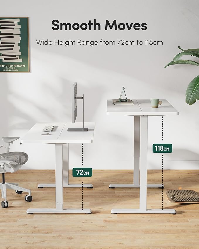 FEZIBO Electric Standing Desk Height Adjustable 55 x 24 Inches Sit Stand up Desk Home Office Computer Desk Rising Memory Presets (White)