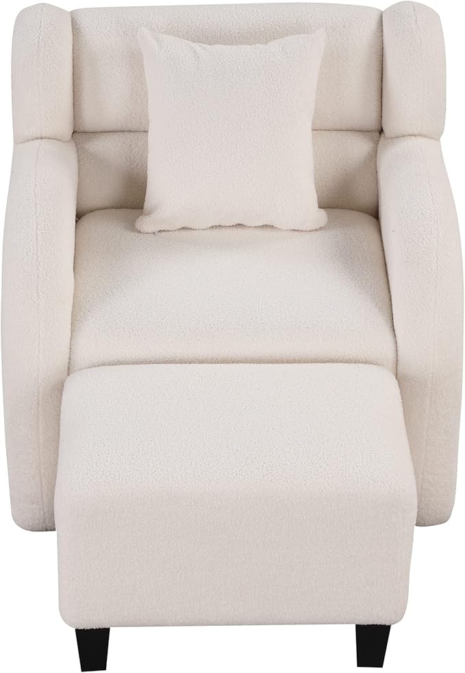 Swivel Accent Chair with Ottoman Teddy Short Plush Particle Velvet Armchair360 Degree Swivel Barrel Chair with Footstool for Living Room Hotel Bedroom Office LoungeWhite