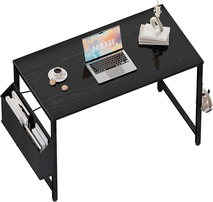 Pamray 32 Inch Computer Desk for Small Spaces with Storage Bag Home Office Work Desk with Headphone Hook Small Office Desk Study Writing Table