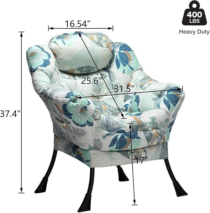 HollyHOME Lazy Chair with Armrest and Side Pocket Comfy Accent Lounge ChairLeisure Sofa Armchair for Living Room Bedroom Dorm or Small Spaces Oversized Reading Sofa ChairFan Print