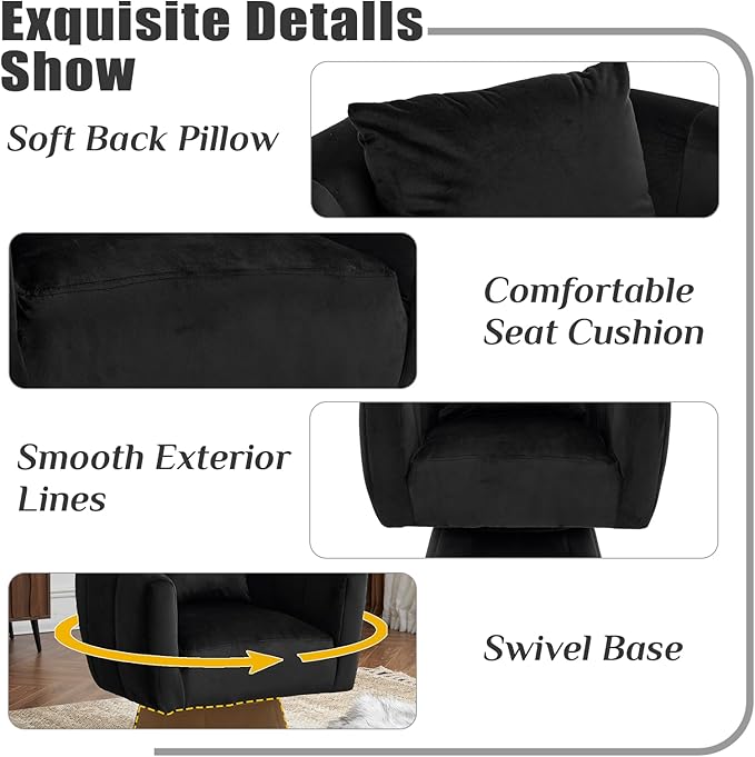 360°Swivel Accent ChairModern Velvet Barrel Accent Chair with Fluffy CushionsComfy Wide UpholsteredAccent Chairs for Home Sofa Living Room/Bedroom/Lounge