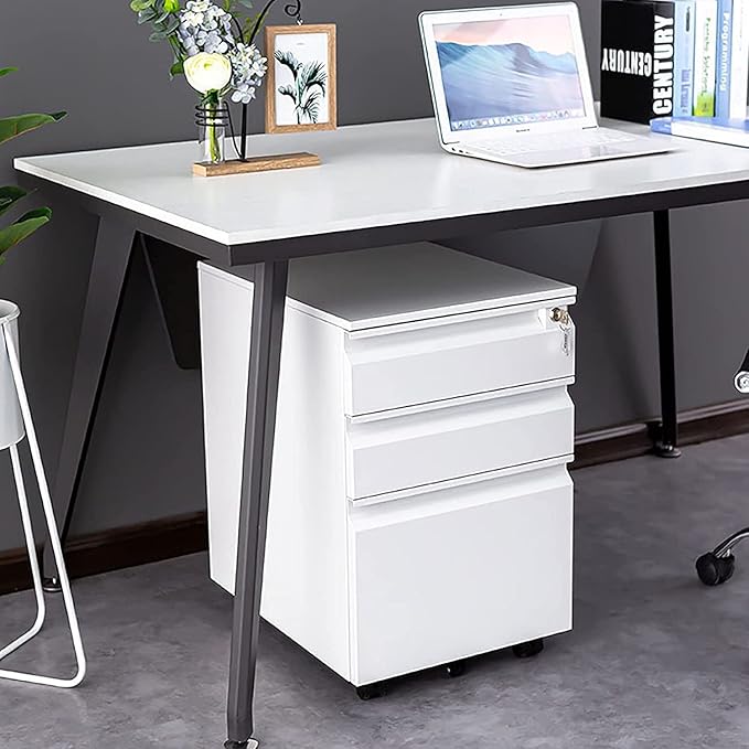 Office Desk Organizer Mobile File Cabinet with Lock and Drawers Lockable Pedestal with Silent Slide Grey