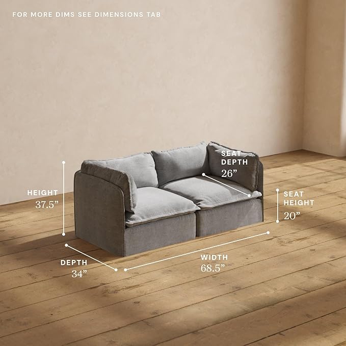 Anabei Modular Washable 2-Seater in Ash | Deluxe+ Seat | Cloud Pillow