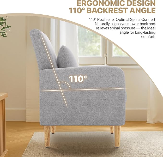 MoNiBloom Accent Chair with Back Pillow Upholstered Club Arm Chair Modern Living Room Chair with Wooden Legs for Bedroom Corner Living Room Reading Nook Gray