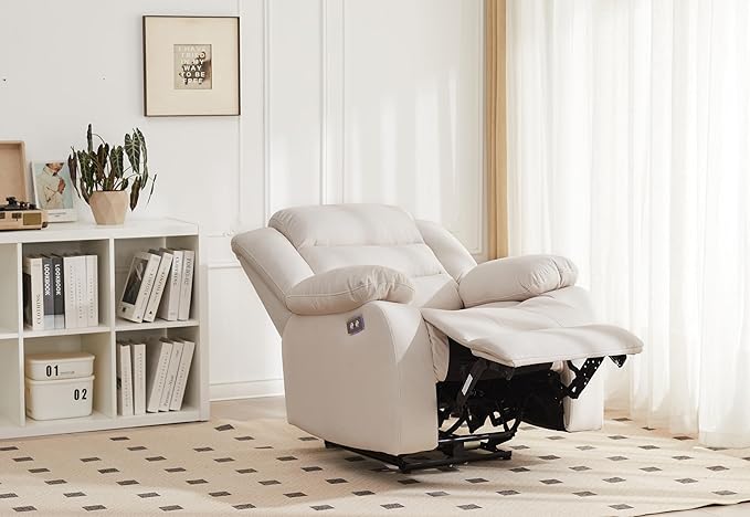Power Recliner Chair Recliner for Adults Upholstered Soft Fabric Reclining Sofa Chair for Living Room(Beige)