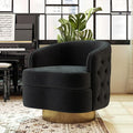 Black Modern Accent Chair Swivel Barrel Armchair for Living Room Button Tufted Velvet Comfy Chairs Round Upholstered Single Sofa Seating with Gold Base