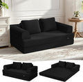 COMAX Convertible Sofa Bed Folding Floor Couch Corduroy Fold Out Couch Bed Futon Sleeper Mattress with Pillows Boneless Sofa Comfy Lounge Loveseat for Living Room Bedroom Plush Black