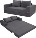 COMAX Convertible Sofa Bed Queen Corduroy Folding Floor Couch Pull Out Couch Bed Futon Sleeper with Pillows Fold Out Boneless Sofa Comfy Lounge Mattress Loveseat for Living Room Bedroom Grey