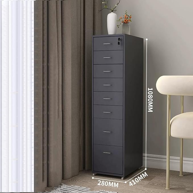 Locking File Cabinet Eight Drawer Cabinet Office Locking Storage Cabinet Iron Data Cabinet File Cabinet (Color : Grey)
