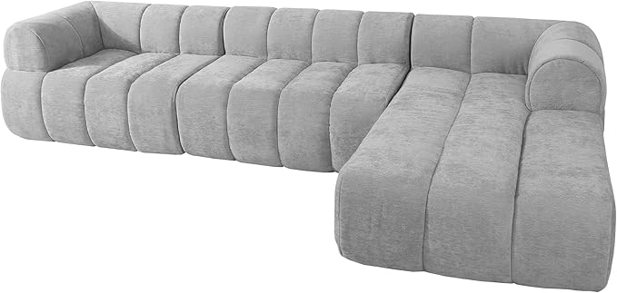 Christopher Knight Home Mania 122 Modular L-Shape Sofa Couch with Chaise Lounge Modern Sectional Sofa Set for Living Room Boucle Fabric Upholstered Cloud Couch with Deep Seat Gray
