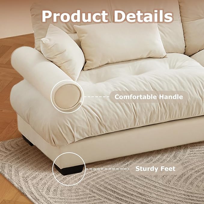 Velvet Modular Sectional Sofa4-Seater Cloud Couch with OttomanPillows and High Density Memory Foam for Living Room Home TheaterApartment（Beige）