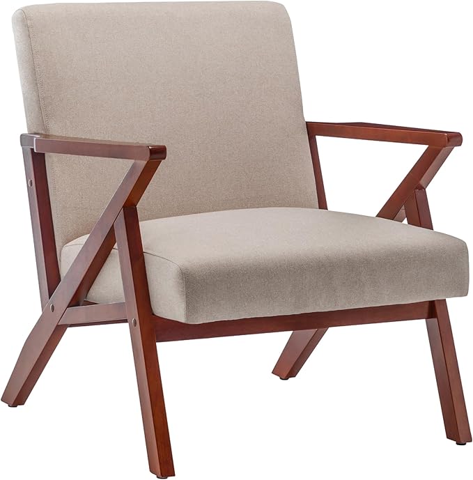Convenience Concepts Take a Seat Cliff Accent Armchair Mid-Century Modern Lounge Chair for Living Room Bedroom 28.5 Sandy Beige Fabric/Espresso