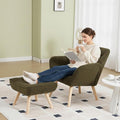 Small Accent Chair with Ottoman Sherpa Upholstered Lounge Chair with Footrest Comfy Reading Armchair with Wood Legs for Living Room Bedroom Green