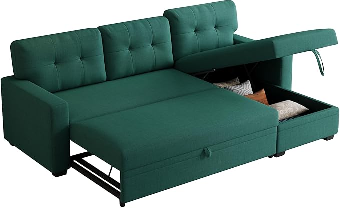 Ball &amp Cast L-Shape Reversible Sectional Sleeper Sofa Bed 4 in 1 Pull Out Couch with Storage Chaise &amp Removable Back CushionsConvertible Sleeper Corner Couch Pull-Out Sofa Bed for Living Room
