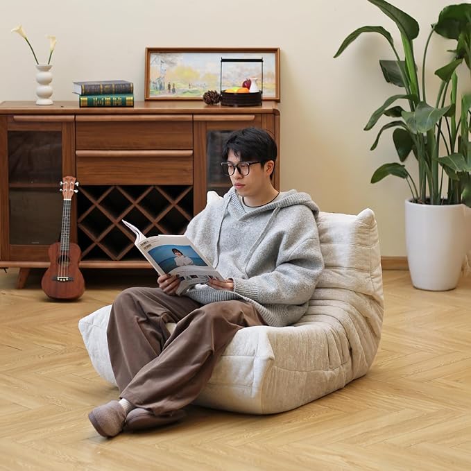 N&ampV Fireside Chair Mid Century Armless Floor Sofa Soft Premium Chenille Floor Lounge Chair Foam Sofa Accent Chair for Living Room Bedroom and Office (White Single)