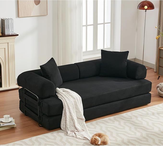 MYFUNSHOP Sleeper Sofa Bed4-in-1 Convertible Folding Boneless CouchFoldable Love Seat with Pillow Corduroy Floor Futon Couch for Living RoomBedroomLounge Studio