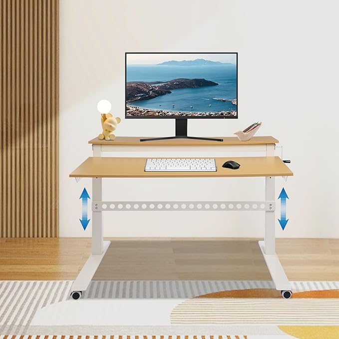 LOYALHEARTDY 47 Wide Stand Up Desk 2 Tier Manual Height Adjustable Rolling Standing Desk Computer Workstation Table with Wheels for Home Office
