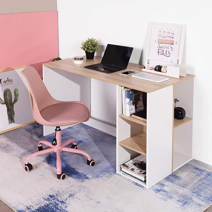 47.2 Computer Desk with 5 Storage Shelves Modern Study Writing Desk for Small Spaces Gaming Desk Multipurpose Student Learning Table Workstation for Home Office Easy Assembly (Oak White)