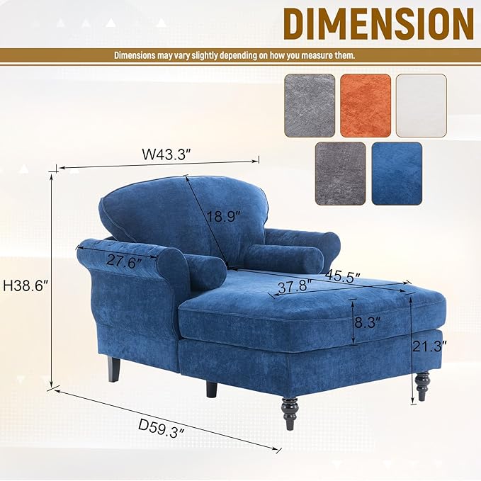 Accent Chair 59'' Modern Armchair for Living Room Upholstered High Back Lazy Sleeper Armchair Recliner for Woman Chaise Lounge Chair Indoor Single Reading Sofa Chair with Wood Legs (Blue)