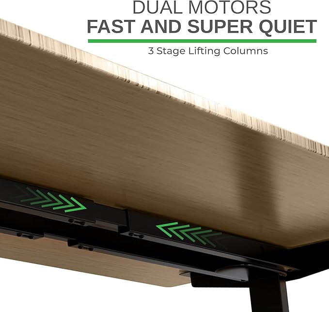 Rise Up Electric Standing Desk Adjustable Height 24-49 Dual Motor One Piece Bamboo Large Standing Desk 48x30 Sit Stand Desk Rising Desk Home Office
