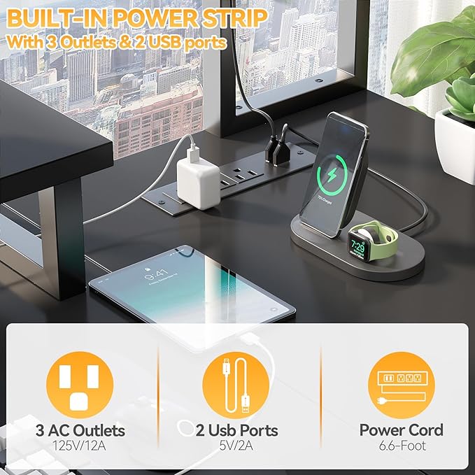 Aheaplus Small L Shaped Gaming Desk with LED Lights &amp Power Outlets Reversible L-Shaped Computer Desk with Monitor Stand &amp Storage Shelf Corner Desks Home Office Desk with Storage Bag Black