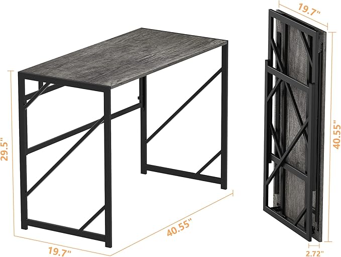 Elephance Folding Desk Writing Computer Desk for Home Office No-Assembly Study Office Desk Foldable Table for Small Spaces