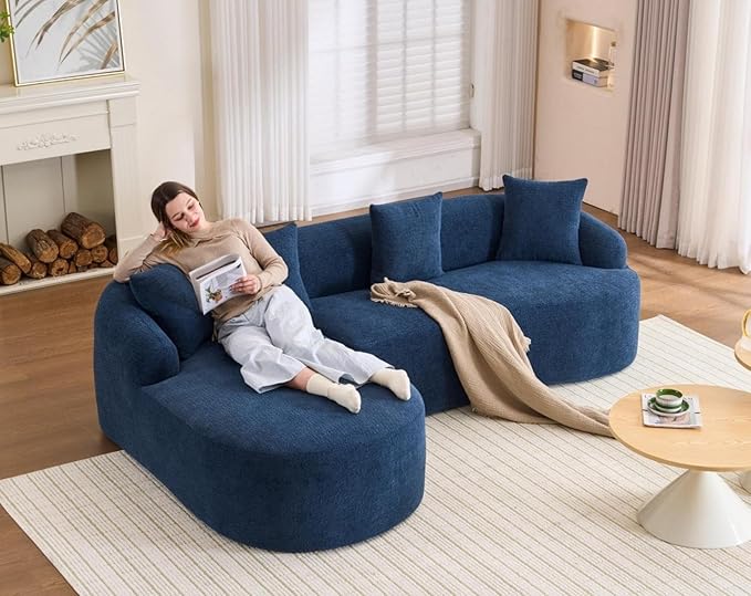 KEIKI L-Shaped Chenille Modular Sectional Couches with Chaise Lounge &amp 4 Pillows 3 Seater Oversized Upholstered Luxury Plush Cloud Sofa for Living Room Apartment Full Sponge Compression