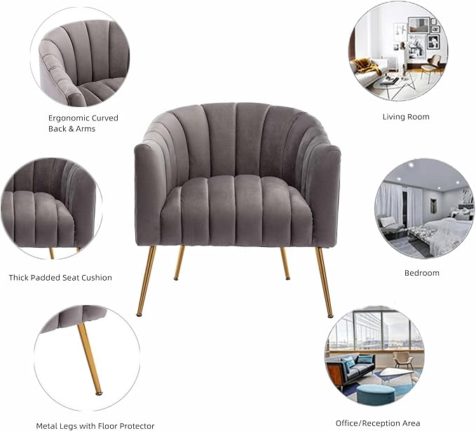 Modern Velvet Tub Chair Armchairs Barrel Accent Dinning Chair with Gold Plated Metal LegsThick Soft Padded Seat for Living Room