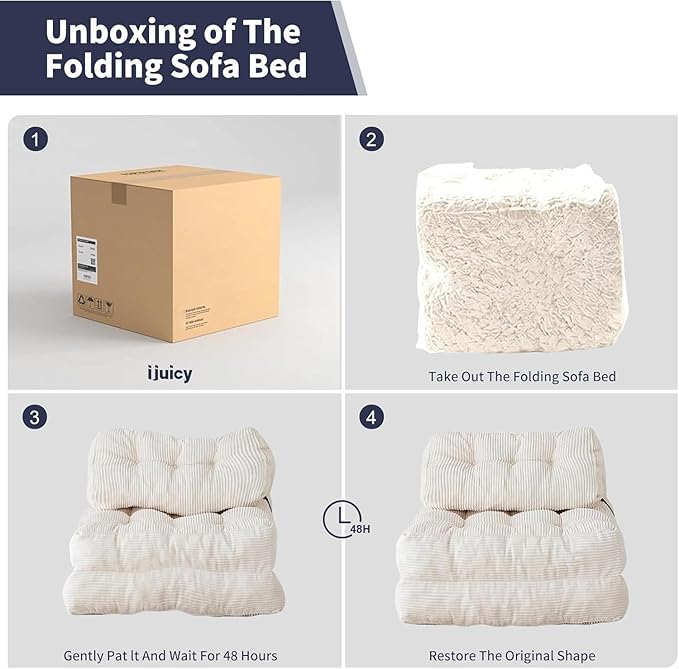 ijuicy Folding Sofa BedCorduroy Futon Sofa Bed Convertible Sleeper Chair with Pillow Foldable Mattress with Back Support Floor Couch for Adults for Living RoomNo Assembly（Beige/Single）