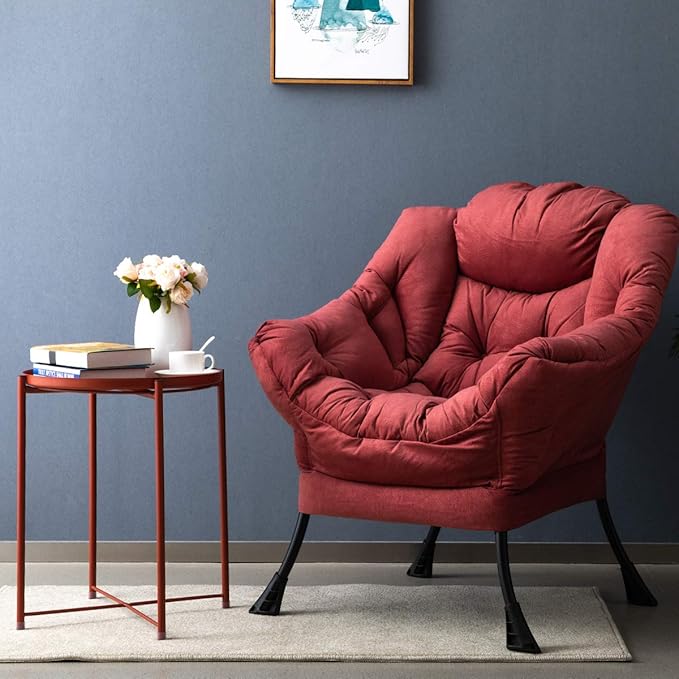 HollyHOME Lazy Chair with Armrest and Side Pocket Comfy Accent Lounge ChairLeisure Sofa Armchair for Living Room Bedroom Dorm or Small Spaces Oversized Reading Sofa Chair Textured Brick Red