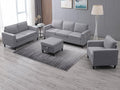 CECER 4 Piece Living Room Sectional Sofa Set with Ottoman and Side Pockets Modern Linen 6 Seaters Couch Set 3-Seater Sofa &amp Love seat &amp Armchair Set for Living Room/Office/Apartment - Light