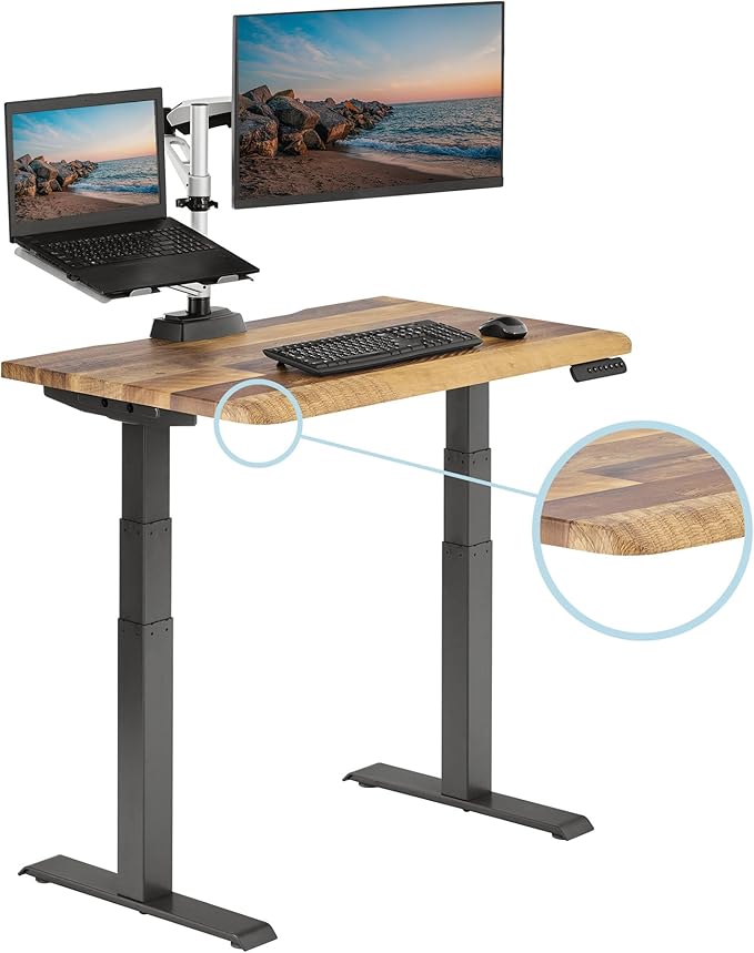Vari ComfortEdge 40x26 Inch Adjustable Standing Desk – Small Electric Sit Stand VariDesk for Apartment Bedroom or Home Office + Beveled Edge Tool-Free Assembly (Reclaimed Wood)