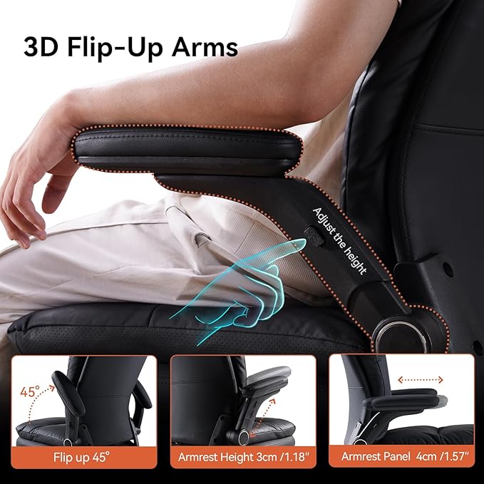 LEAGOO Comfy Office Chair with Padded Flip-up Arms Mid Back Executive Ergonomic Desk Chairs Faux Leather Computer Rolling Chair with Wheels for Home Adjustable Height 360 Swivel 300lbs Black
