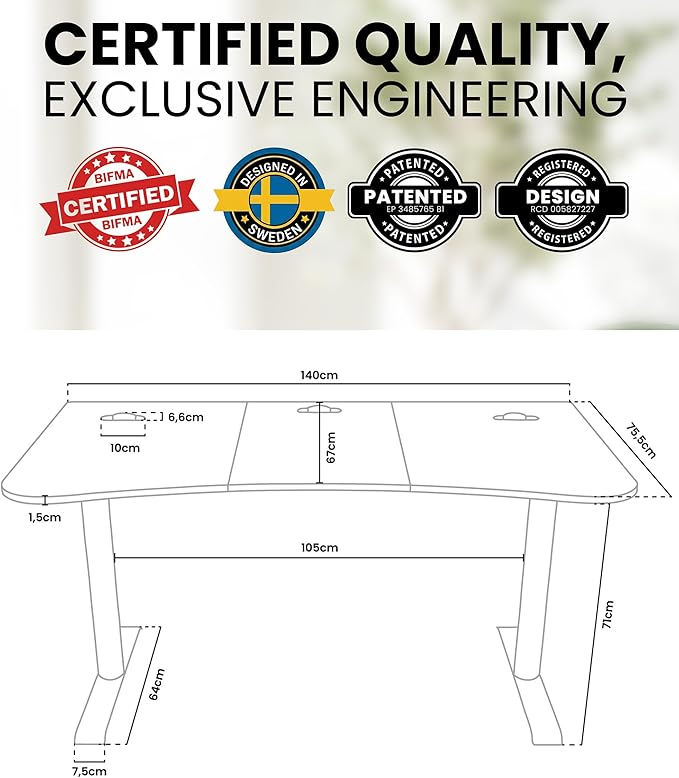 Arozzi Arena Medium Gamer Desk - 55x30” Steel Frame PC Gaming Desk with Storage for Cables &amp Dual-Monitor Support - Full-Surface Washable Mousepad - White
