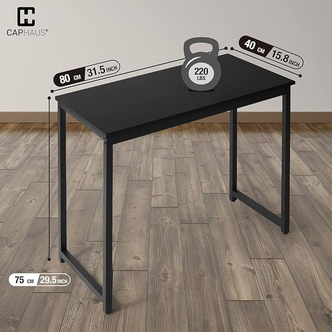 CAPHAUS 32 Inch Modern Computer Desk for Home Office Gaming &amp Small Spaces - Easy Assembly P2 Particle Board Steel Legs 220 lbs Black