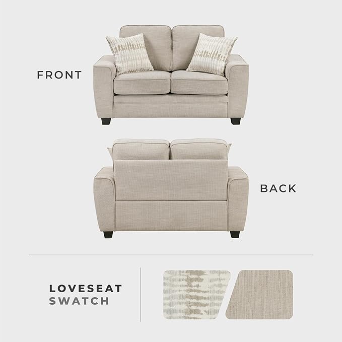 Lexicon Chenille Upholstered Loveseat Sofa with 2 Pillows Removable Cushion Covers Track Arms Reversible Back and Seat Cushions Comfy Love Seat Couches for Living Room/Office/Bedroom Taupe