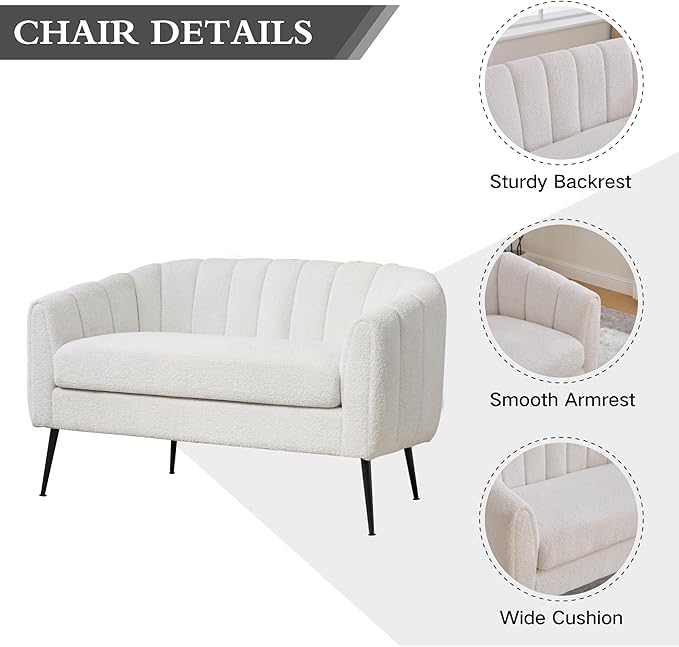Chifee &amp Vingol White Loveseat Sofa 50.2 Wide Upholstered Loveseat Accent Couch with Metal Legs Modern 2-Seater Sofa for Living Rooms Bedroom Apartment OfficeIvory