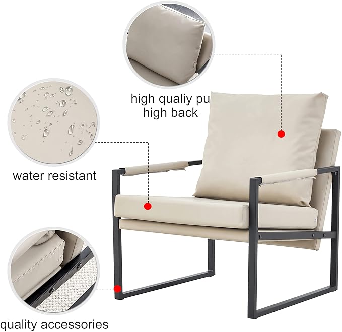PU Leather Accent Arm Chair Mid Century Modern Upholstered Armchair with Metal Frame Extra Thick Padded Backrest and Seat Cushion Sofa Chairs for Living Room (Light Brown PU Leather Metal Foam)