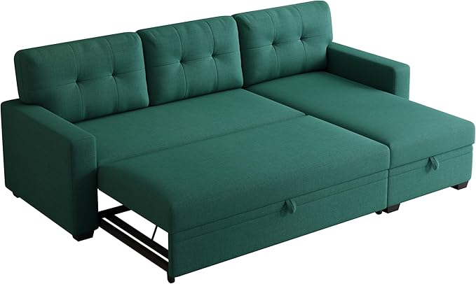 Ball &amp Cast L-Shape Reversible Sectional Sleeper Sofa Bed 4 in 1 Pull Out Couch with Storage Chaise &amp Removable Back CushionsConvertible Sleeper Corner Couch Pull-Out Sofa Bed for Living Room