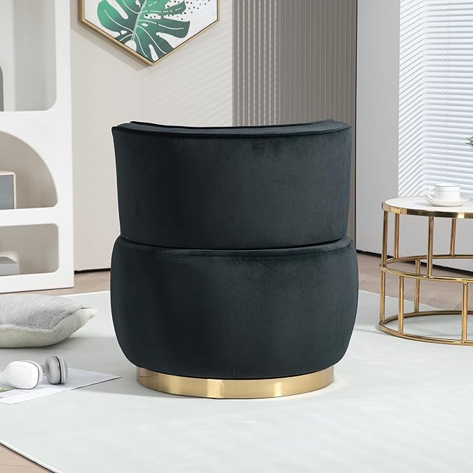Accent Sofa Chairs360 Degree Swivel Round Armchairs with Wide Upholstered Fluffy Velvet Fabric Chair for Living Room Bedroom Office (Black+Velvet)