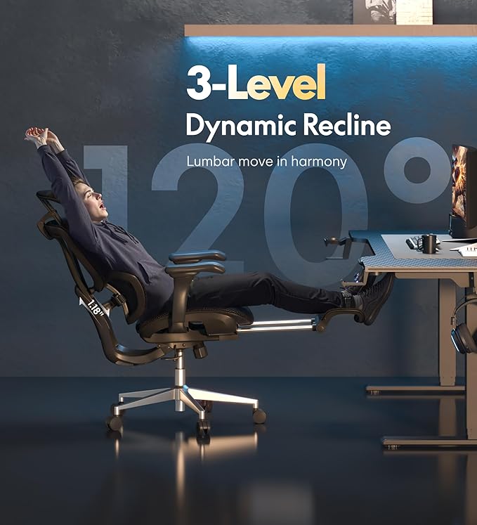 FLEXISPOT Sentinel Ergonomic Office Chair with Dual-Wing Adaptive Lumbar 3D Armrests 3-Position Recline up to 120° Height-Adjustable Backrest Premium Mesh Computer Desk Chair for Home &amp Office