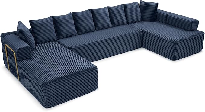 145 inch Modern Sectional Couch for Living Room Oversized Cloud Boneless Couch with Freely Movable Armrest and Fixed-Shape Frame Blue Modular Sofa U Shape Couches | No Assembly Required Free Combin