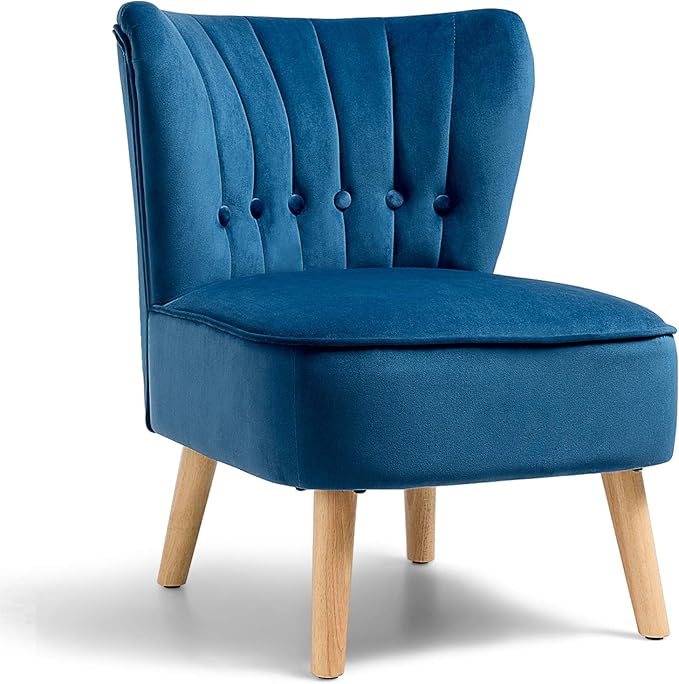 S AFSTAR Armless Accent Chair Wingback Velvet Sofa Chair with Solid Rubber Wood Legs &amp Thick Padded Seat Upholstered Leisure Club Chair for Living Room Guest Room Coffee Shop (1 Blue)