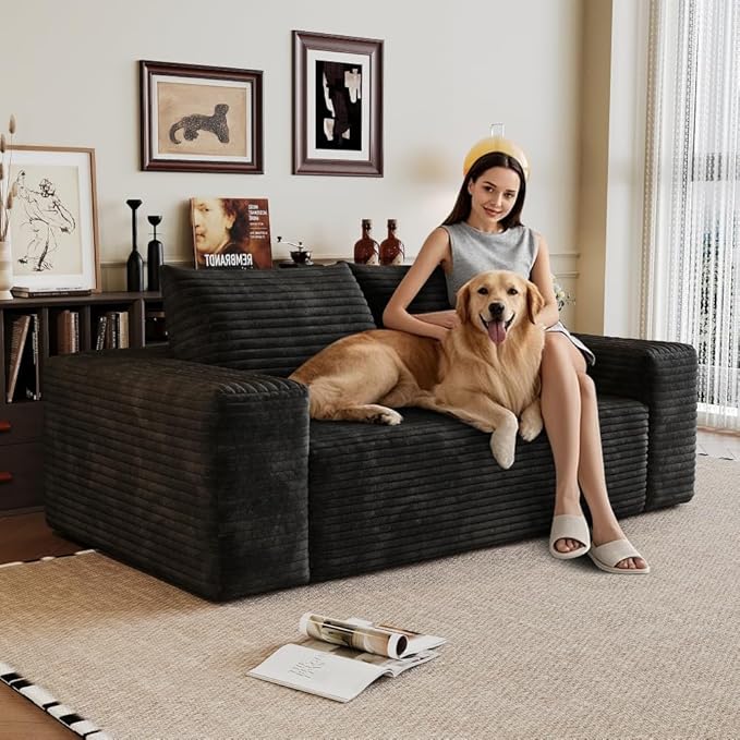 71 3Setaser SofaCorduroy FabricDeep Seat CouchesComfy Loveseat SofaNo Assembly1pcs for Living Room BedroomConference RoomApartment (Black-63)