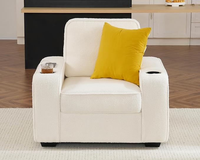 VanAcc Sofa Comfy Couch- Deep Seat Sofa Modern Couch with Cup Holders &amp USB Charging Ports Sofa Chair for Living Room(Offwhite Bouclé)