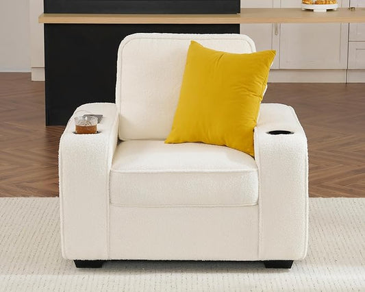 VanAcc Sofa Comfy Couch- Deep Seat Sofa Modern Couch with Cup Holders &amp USB Charging Ports Sofa Chair for Living Room(Offwhite Bouclé)