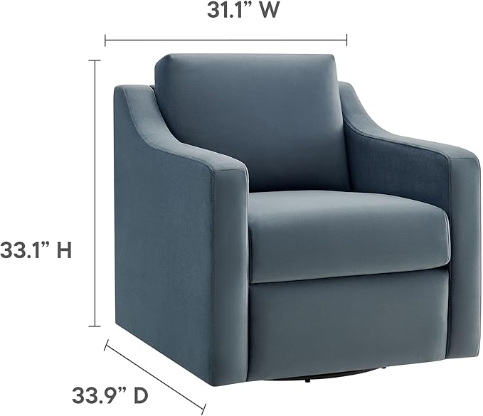 Modway Liora Performance Velvet Swivel Accent Chair in Cadet Blue Comfortable Stain-Resistant Velvet Armchair with Curved Armrests for Living Room Bedroom Reading Nook