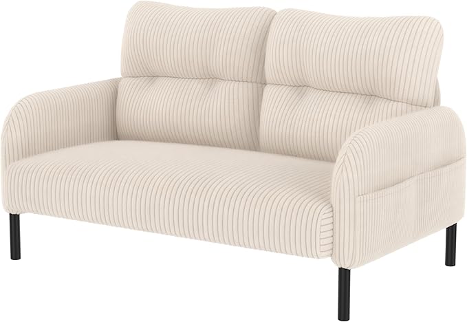 47'' Small Loveseat Sofa Comfy Corduroy Love Seat Couch for Small Spaces 2 Seater Sofa Office Couch with Solid Wood Legs for Living Room Bedroom Apartment (Beige)